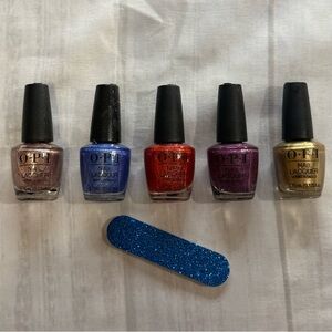 OPI Mini Nail Polish Bundle 5 Colors + Mini Glitter Nail File Manicure Set
